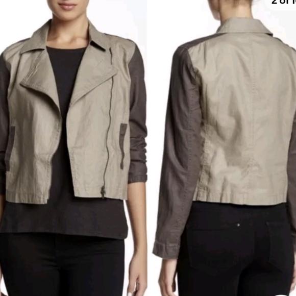 Eileen Fisher Jackets & Blazers - Eileen Fisher Stone Two Tone Jacket Asymmetrical Organic Linen brown-tan Size PP